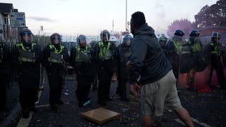 Police and protestors clashing in Southampton during a protest